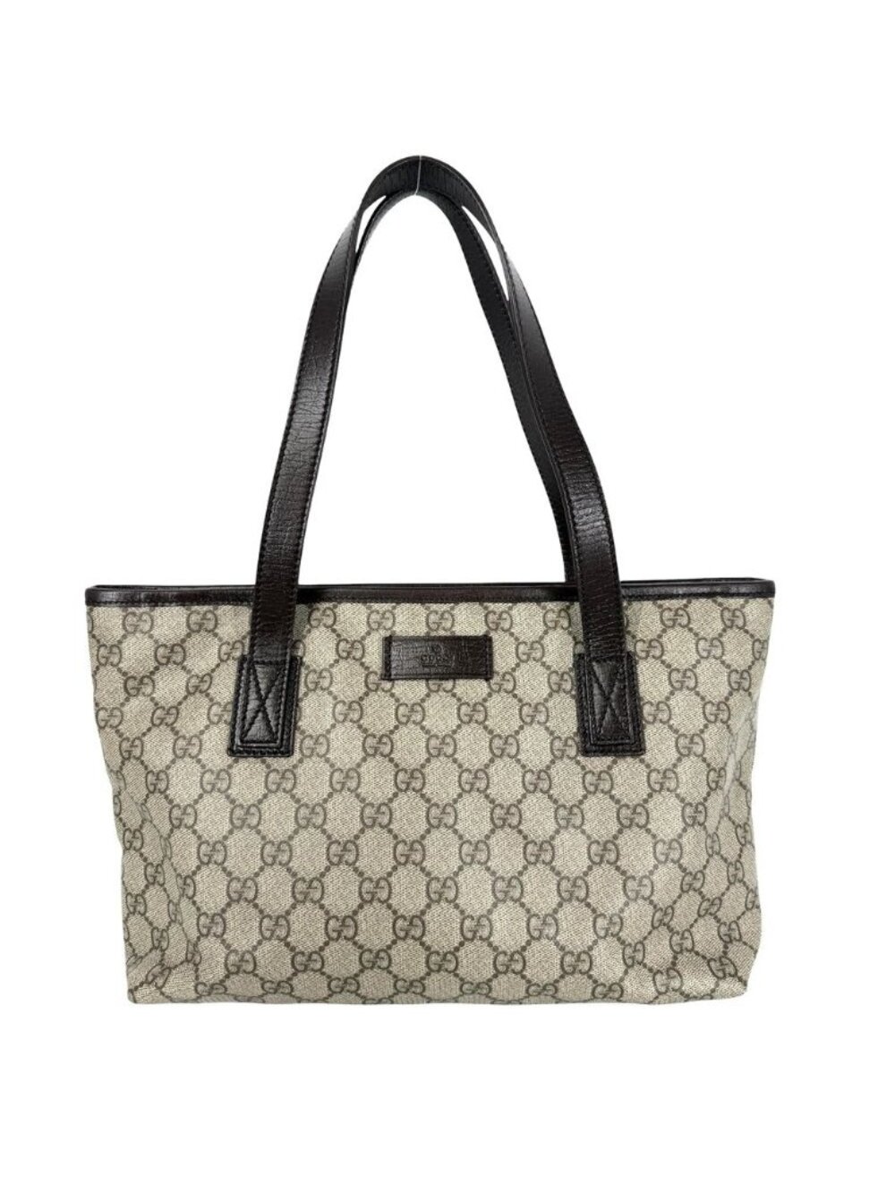 Gucci Tote Handbag Shoulder GG Canvas Leather Beige Brown Silver